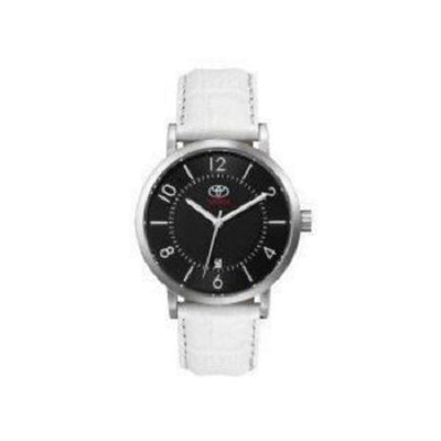 Genuine OEM Toyota Womens Black Face Watch with White Leather Strap