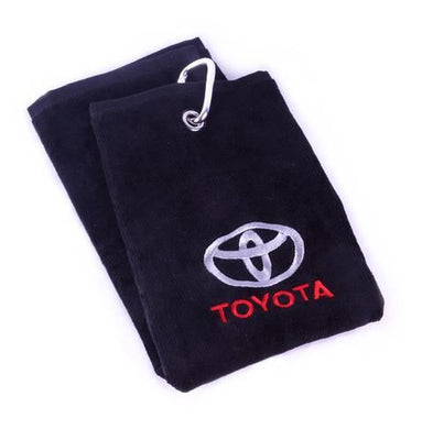Genuine OEM Toyota Black Branded Embroidered Tri-Fold Golf Cart Towel