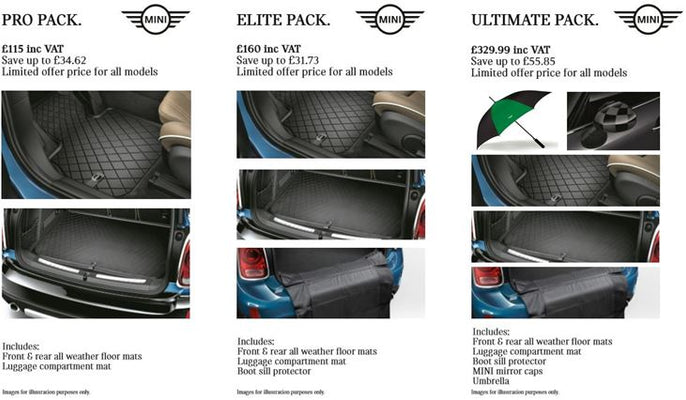 MINI Elite Pack - All-Weather Mats, Boot Mat and Bumper Protector