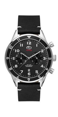 Genuine OEM Toyota Mens Black Chronograph Tachymeter Watch with Leather Strap